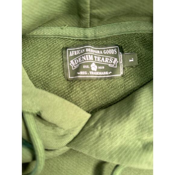 Denim Tears Hoodie Mens Large Green Cotton Embroidered Tears Pullover Sweatshirt - Picture 3 of 10